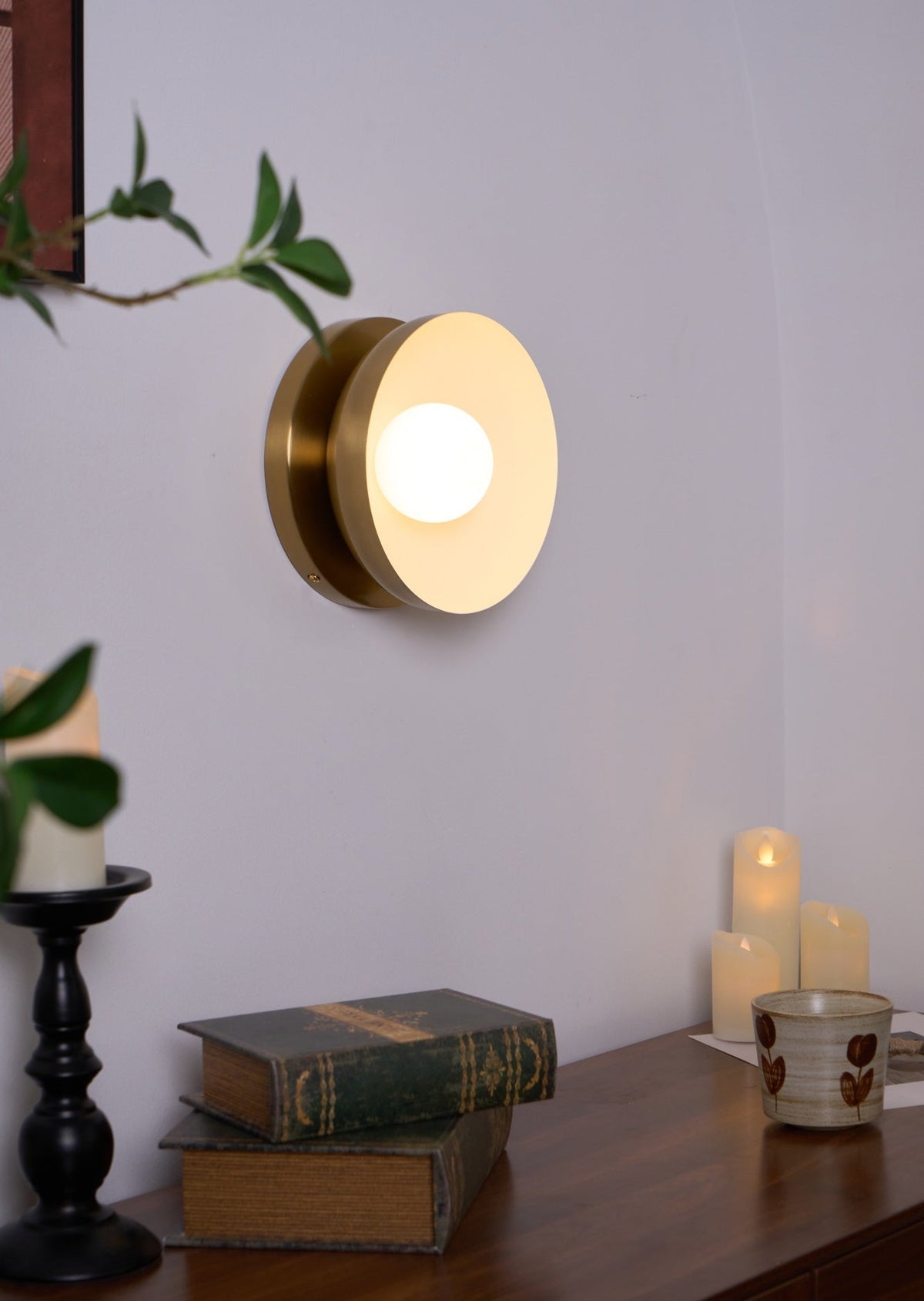 Solar Eclipse Brass Wall Sconce with Glass Shade for Modern Interiors