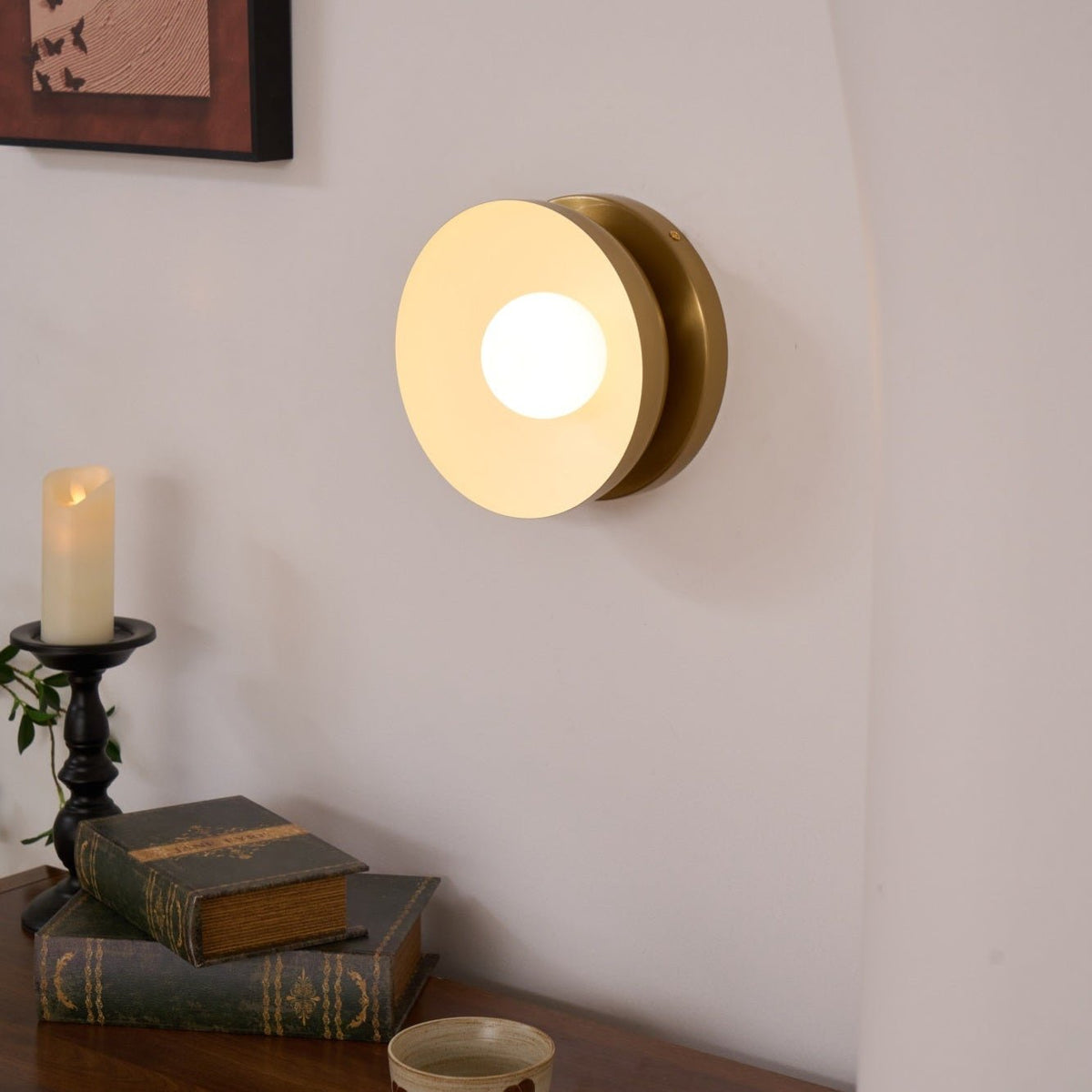 Solar Eclipse Brass Wall Sconce with Glass Shade for Modern Interiors