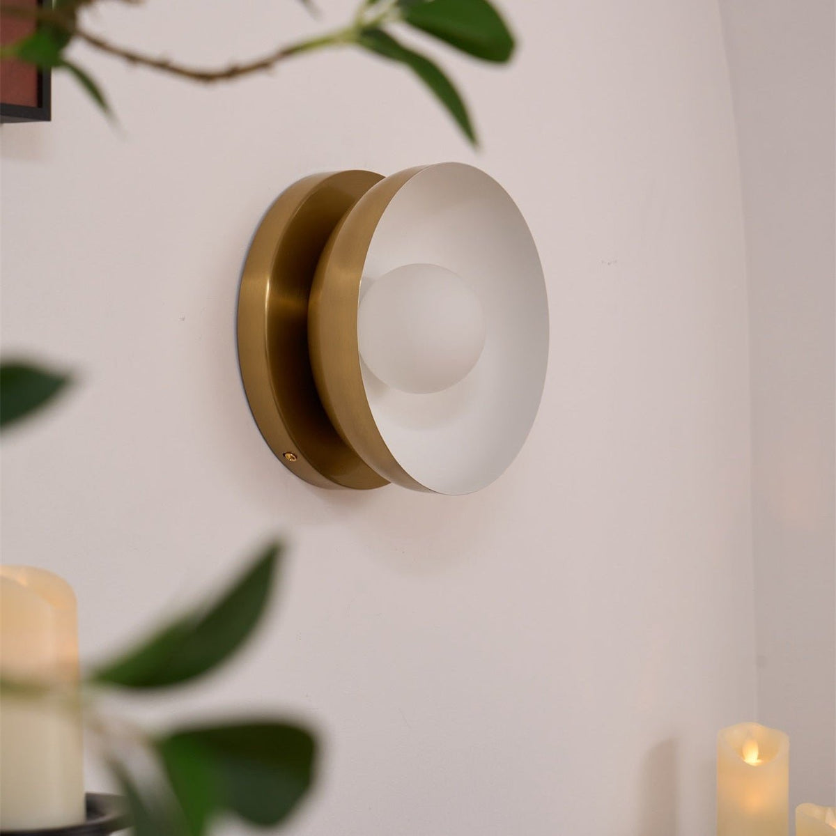 Solar Eclipse Brass Wall Sconce with Glass Shade for Modern Interiors