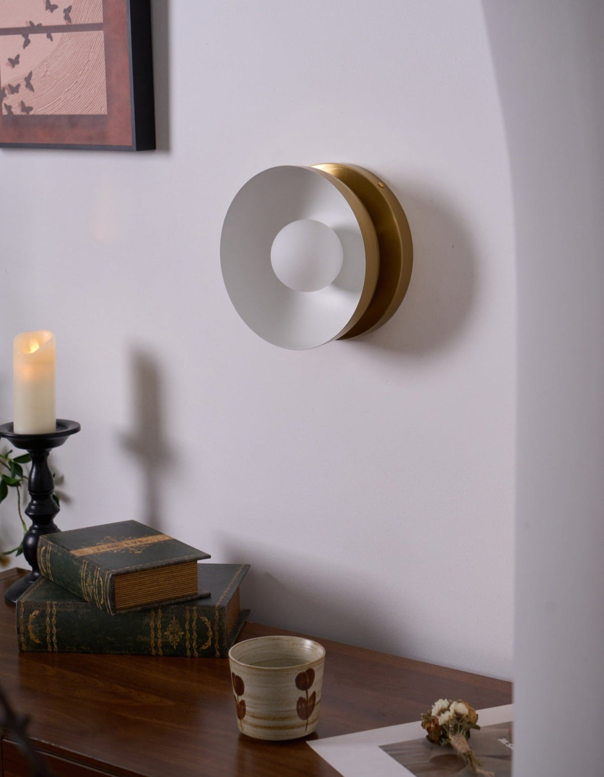 Solar Eclipse Brass Wall Sconce with Glass Shade for Modern Interiors