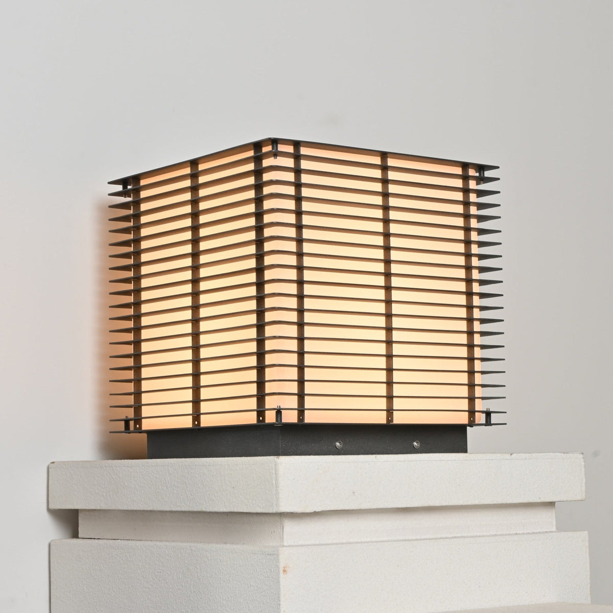 Solar Grid Outdoor Lantern – Modern Architectural LED Post Light