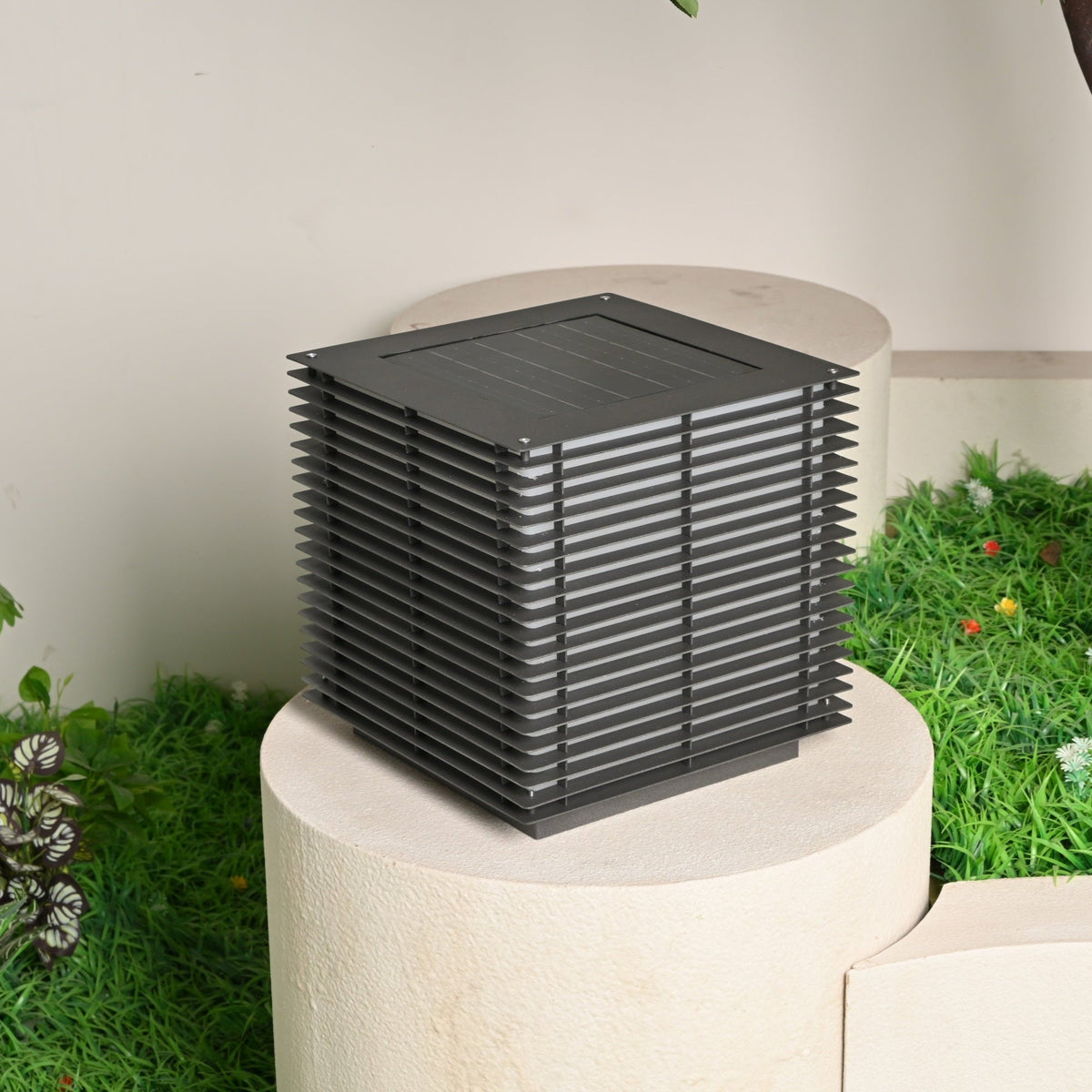 Solar Grid Outdoor Lantern – Modern Architectural LED Post Light