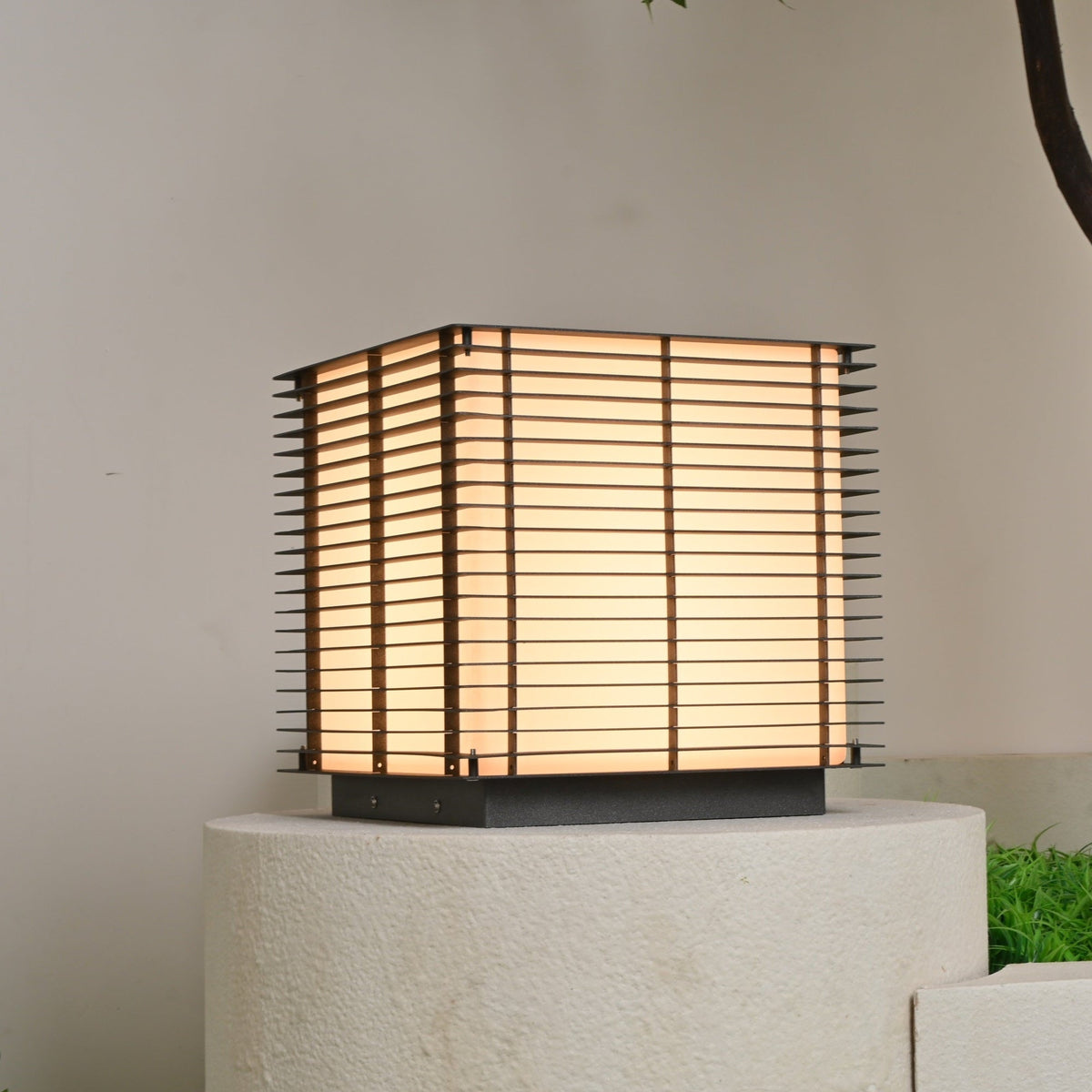 Solar Grid Outdoor Lantern – Modern Architectural LED Post Light
