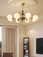 Solara Globe Chandelier – Mid-Century Modern Wood & Brass Pendant Light
