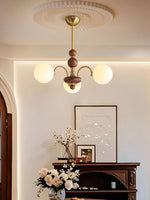 Solara Globe Chandelier – Mid-Century Modern Wood & Brass Pendant Light