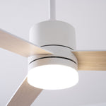 Solara Drift Ceiling Fan with Integrated LED Light in Natural Wood and White