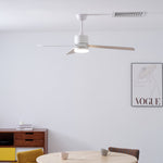 Solara Drift Ceiling Fan with Integrated LED Light in Natural Wood and White