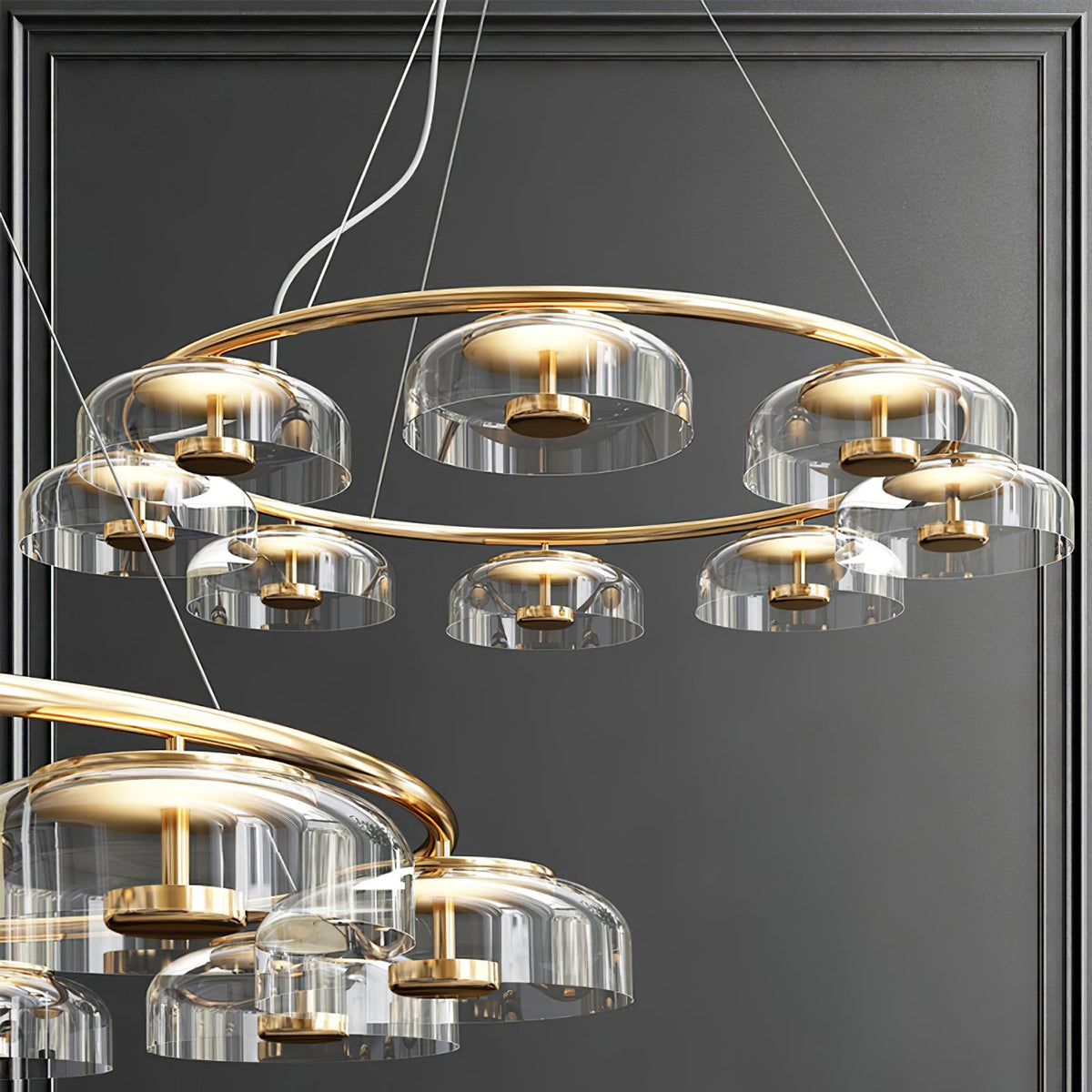 Solara LED Chandelier in Brass and Glass for Modern Interiors