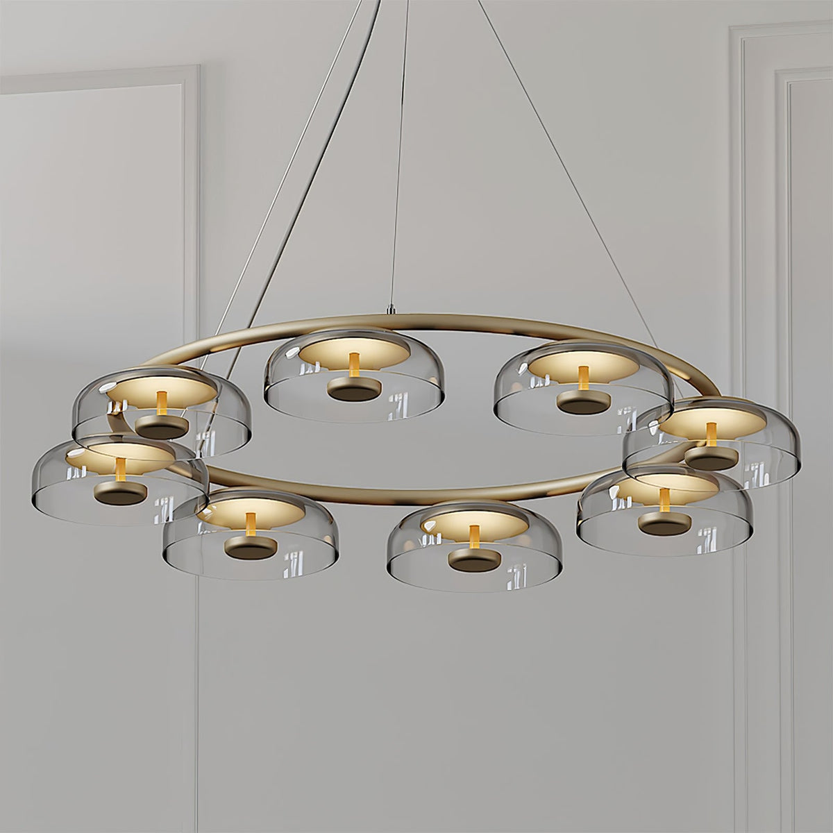 Solara LED Chandelier in Brass and Glass for Modern Interiors