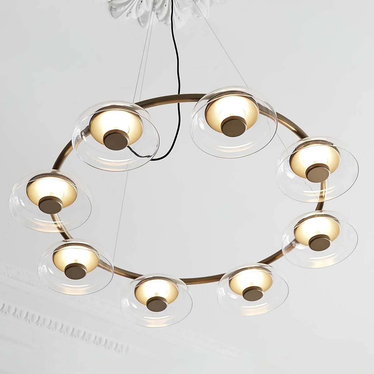 Solara LED Chandelier in Brass and Glass for Modern Interiors