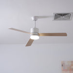 Solara Drift Ceiling Fan with Integrated LED Light in Natural Wood and White