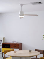 Solara Drift Ceiling Fan with Integrated LED Light in Natural Wood and White