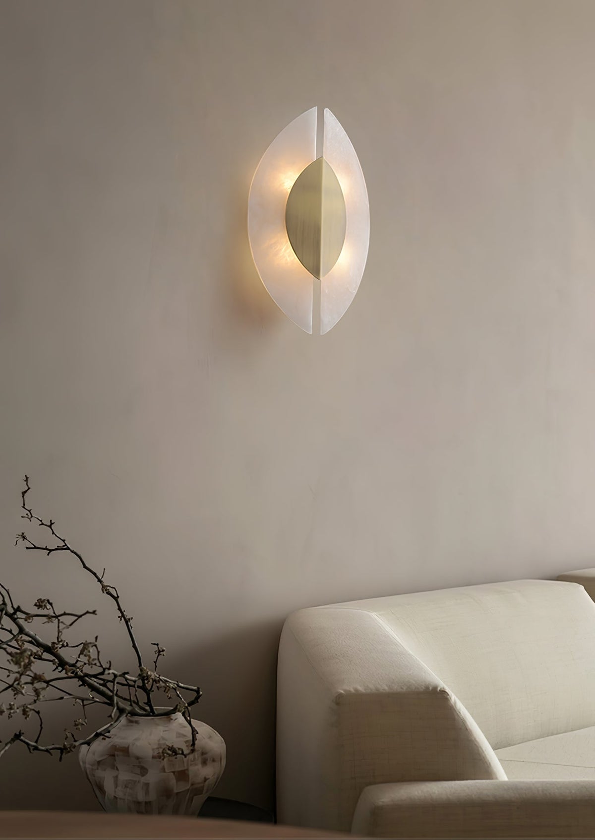 Solari Alabaster Leaf Wall Sconce in Brass and White Alabaster