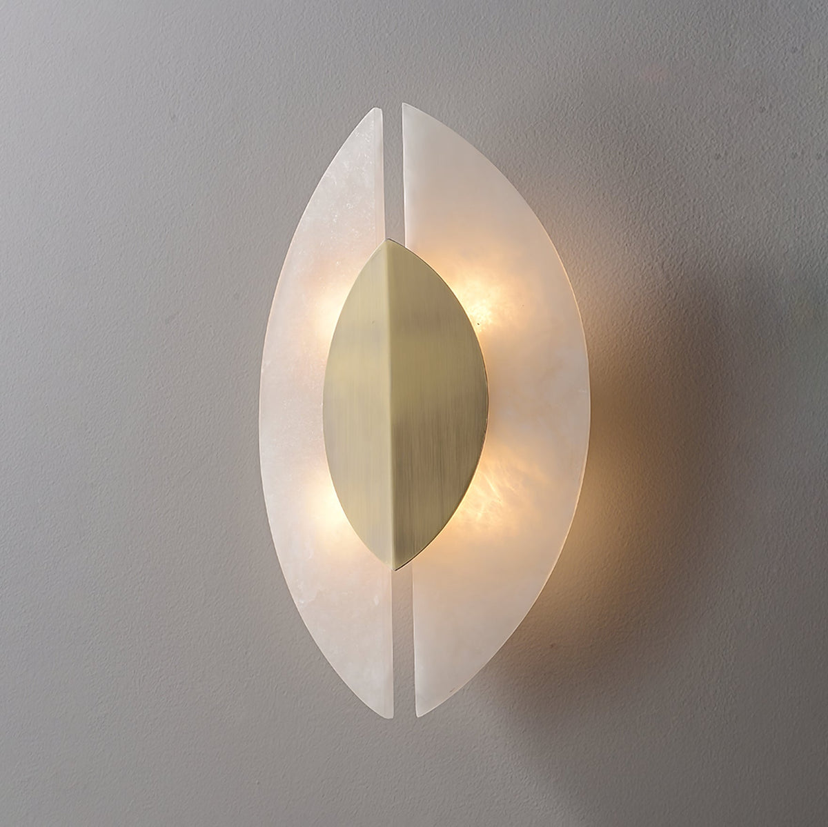 Solari Alabaster Leaf Wall Sconce in Brass and White Alabaster