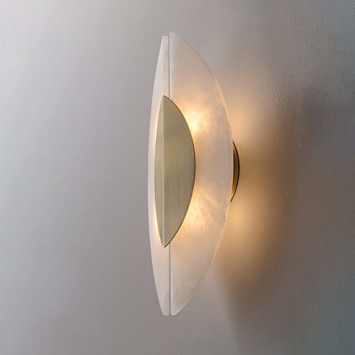 Solari Alabaster Leaf Wall Sconce in Brass and White Alabaster