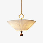 Solaria Pleated Fabric Pendant Light in Gold and Walnut for Dining and Living Spaces