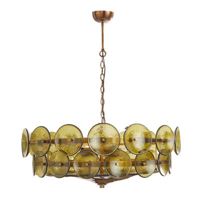Solaris Disc Glass Chandelier – Two-Tier Gold & Murano-Style Glass Pendant