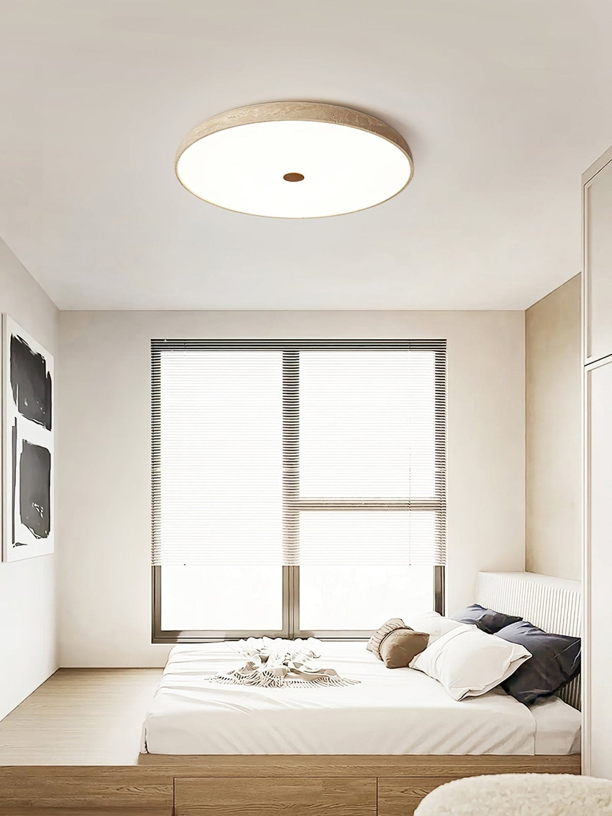Solaro Travertine Flush Mount Ceiling Light in Natural Stone