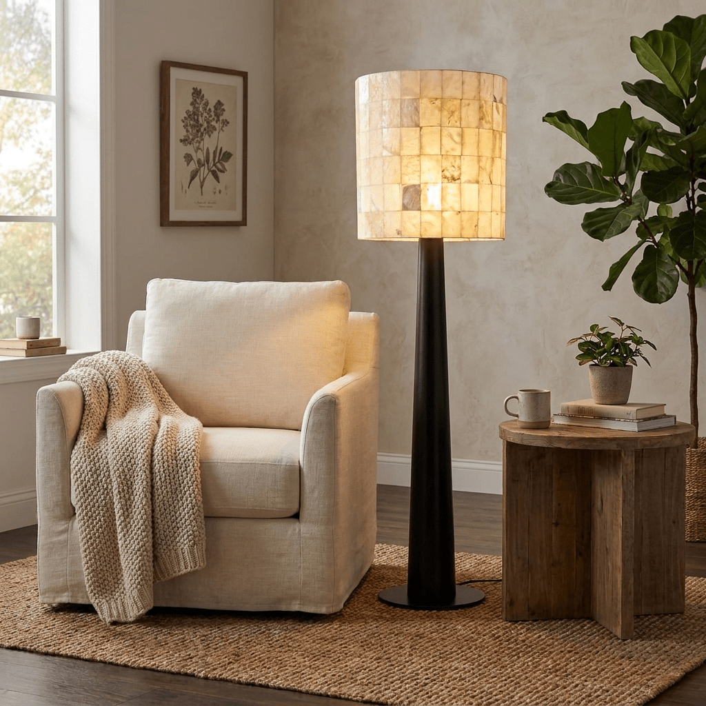 Solavera Alabaster Mosaic Floor Lamp – Handcrafted Natural Stone Lighting