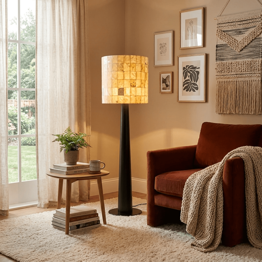 Solavera Alabaster Mosaic Floor Lamp – Handcrafted Natural Stone Lighting