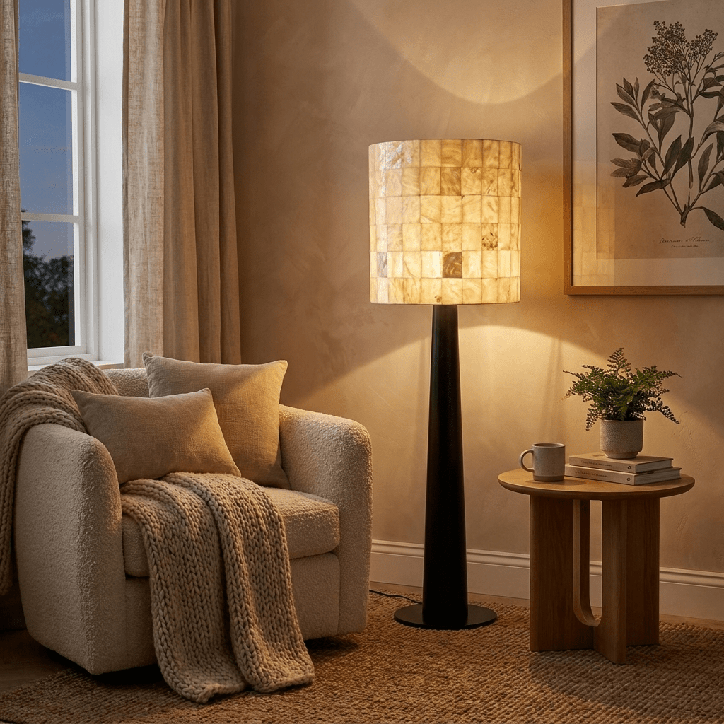 Solavera Alabaster Mosaic Floor Lamp – Handcrafted Natural Stone Lighting