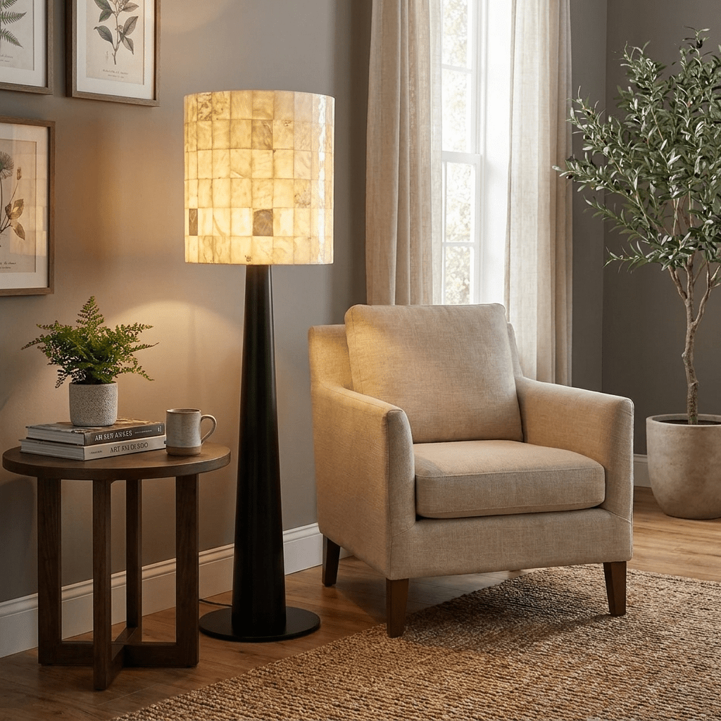 Solavera Alabaster Mosaic Floor Lamp – Handcrafted Natural Stone Lighting