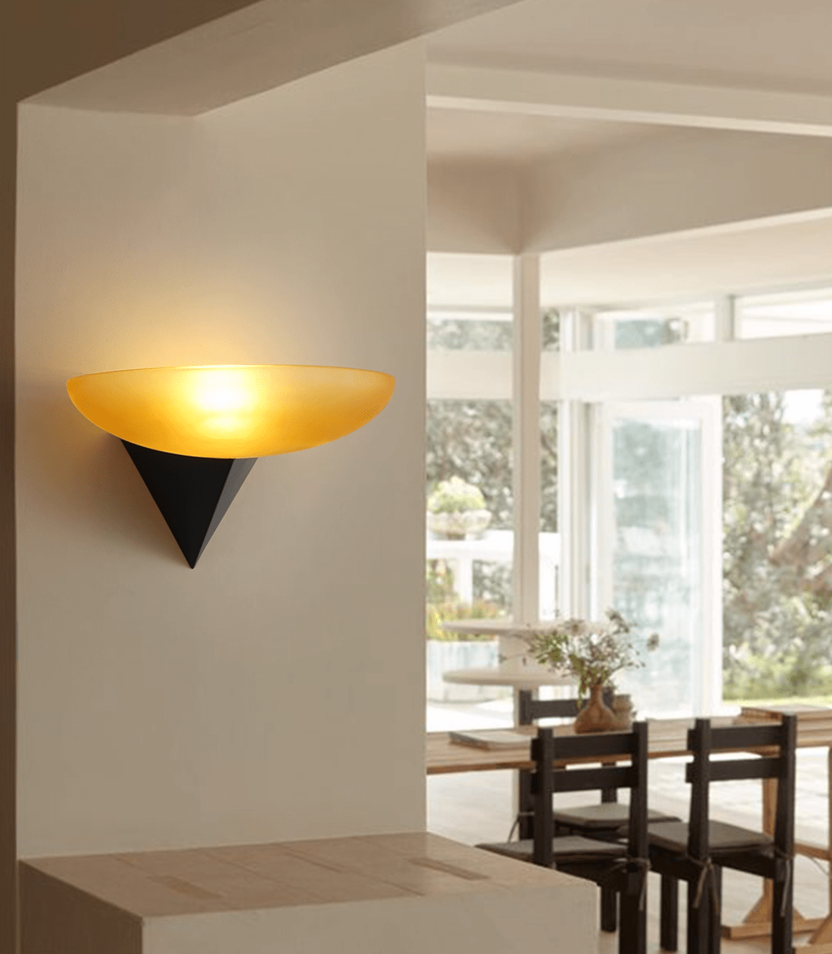 Solayne Half-Moon Wall Sconce in Black and Amber Glass