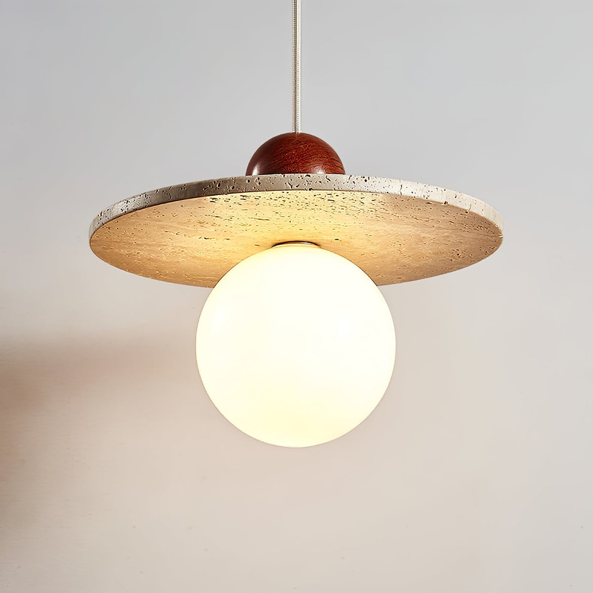 Solen Pendant Light in Travertine and Wood – Modern Designer Ceiling Lamp