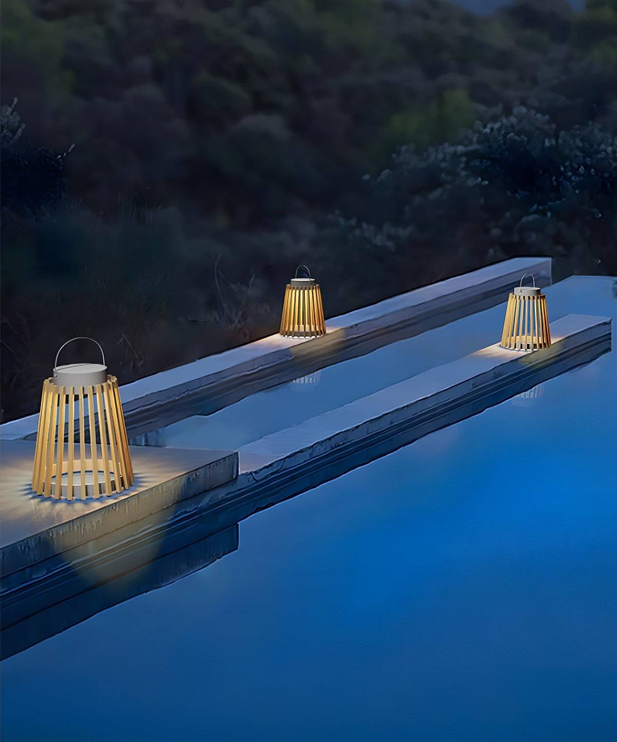 Solene Solar-Powered Outdoor Lantern with Wood-Style Slatted Frame