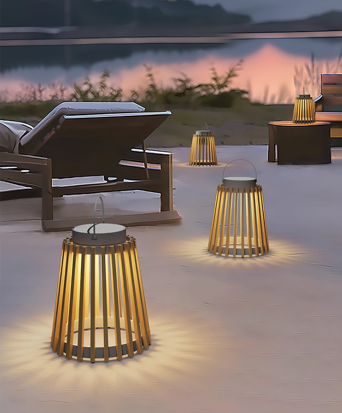 Solene Solar-Powered Outdoor Lantern with Wood-Style Slatted Frame