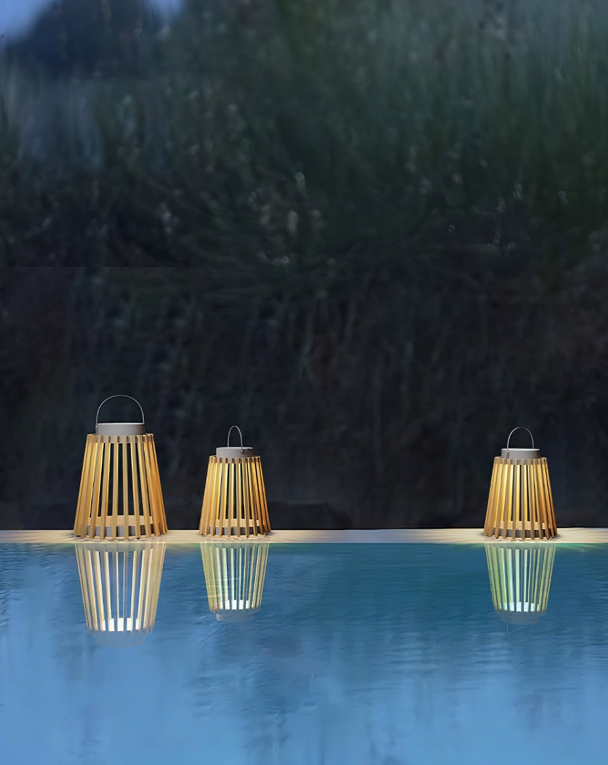 Solene Solar-Powered Outdoor Lantern with Wood-Style Slatted Frame