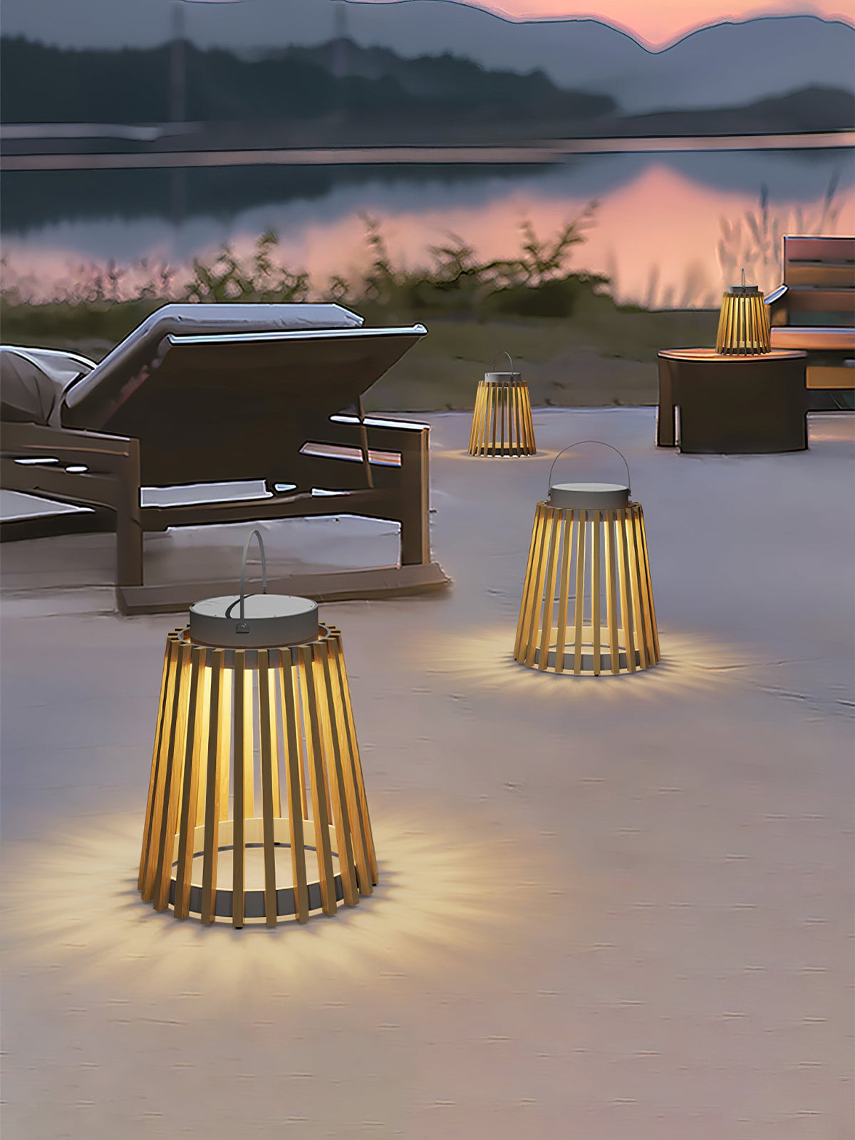 Solene Solar-Powered Outdoor Lantern with Wood-Style Slatted Frame