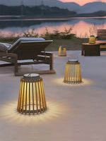 Solene Solar-Powered Outdoor Lantern with Wood-Style Slatted Frame