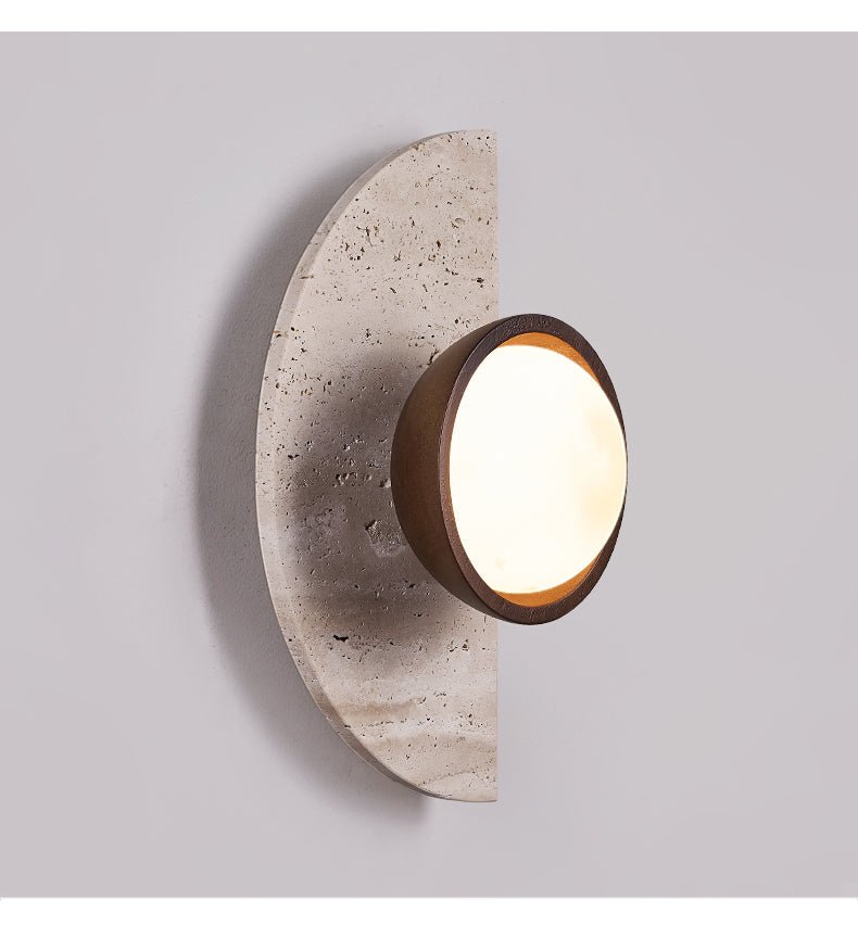 Soleners Travertine Wall Sconce with Wooden Shade