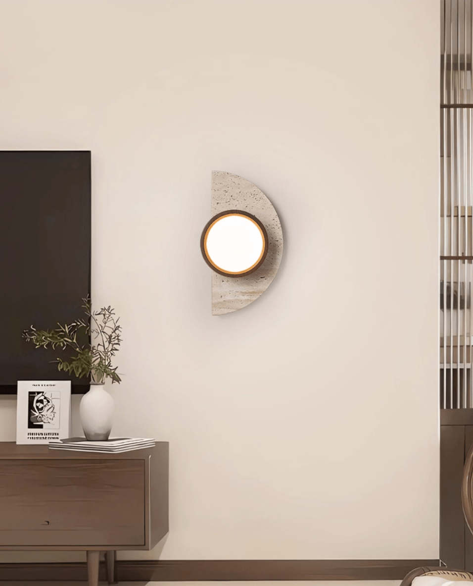 Soleners Travertine Wall Sconce with Wooden Shade
