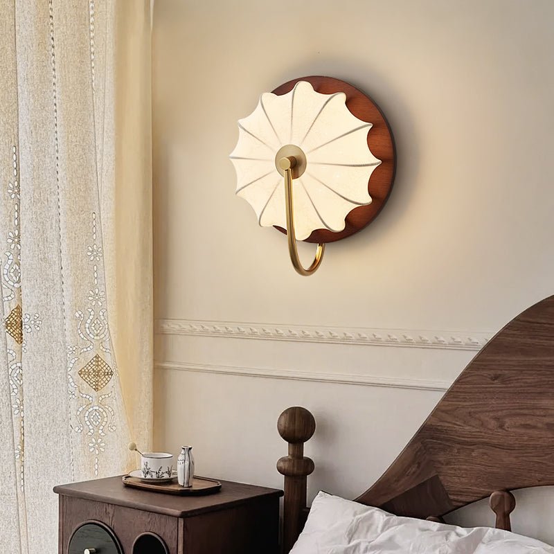 Solenne Petal Wall Sconce in Brass and Wood for Bedroom and Living Room