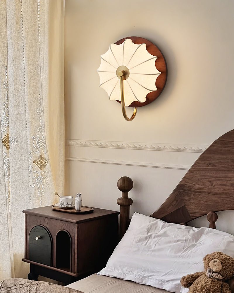 Solenne Petal Wall Sconce in Brass and Wood for Bedroom and Living Room
