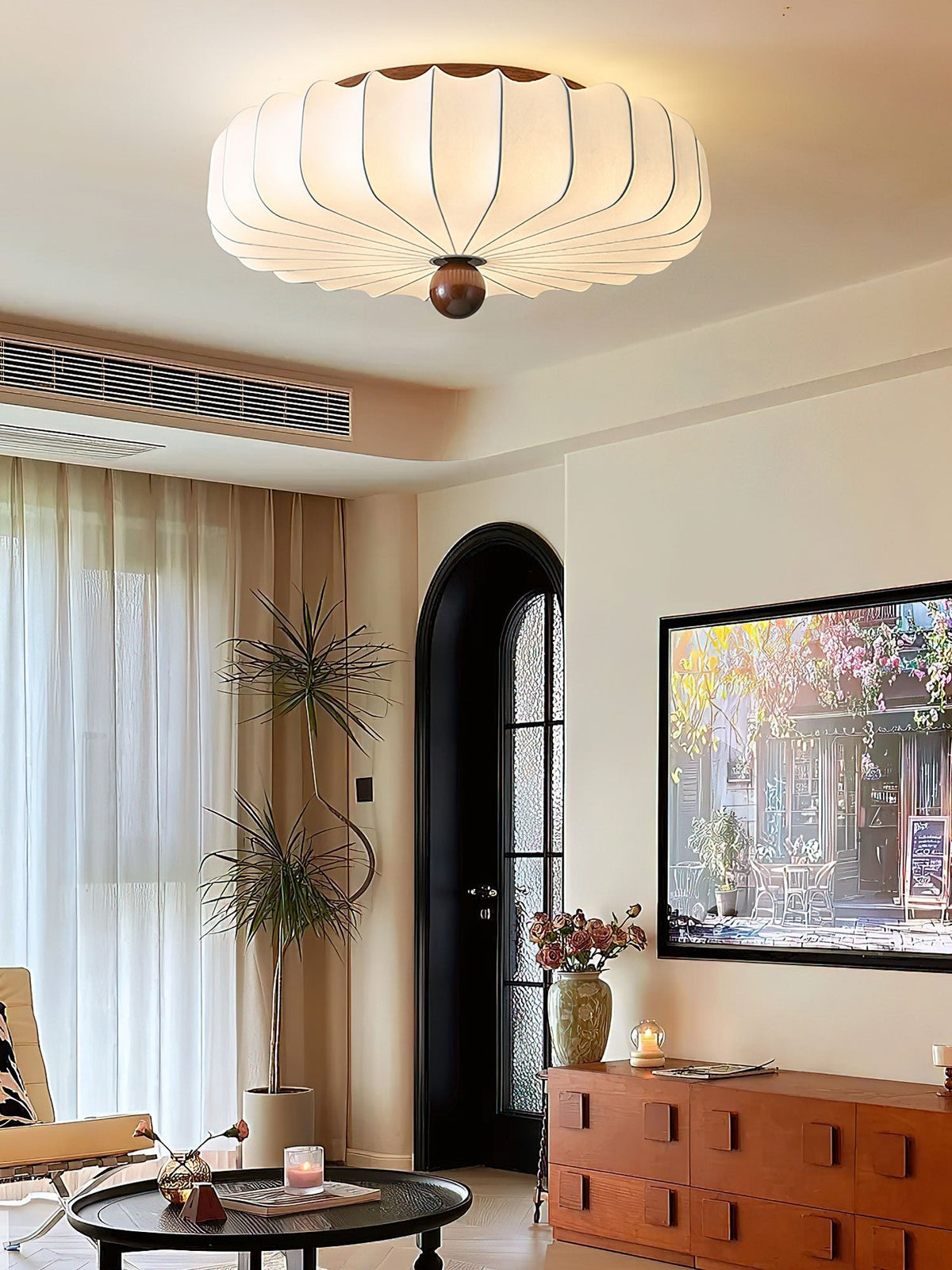 Solenne Blossom Flush Mount Ceiling Light in Silk and Walnut