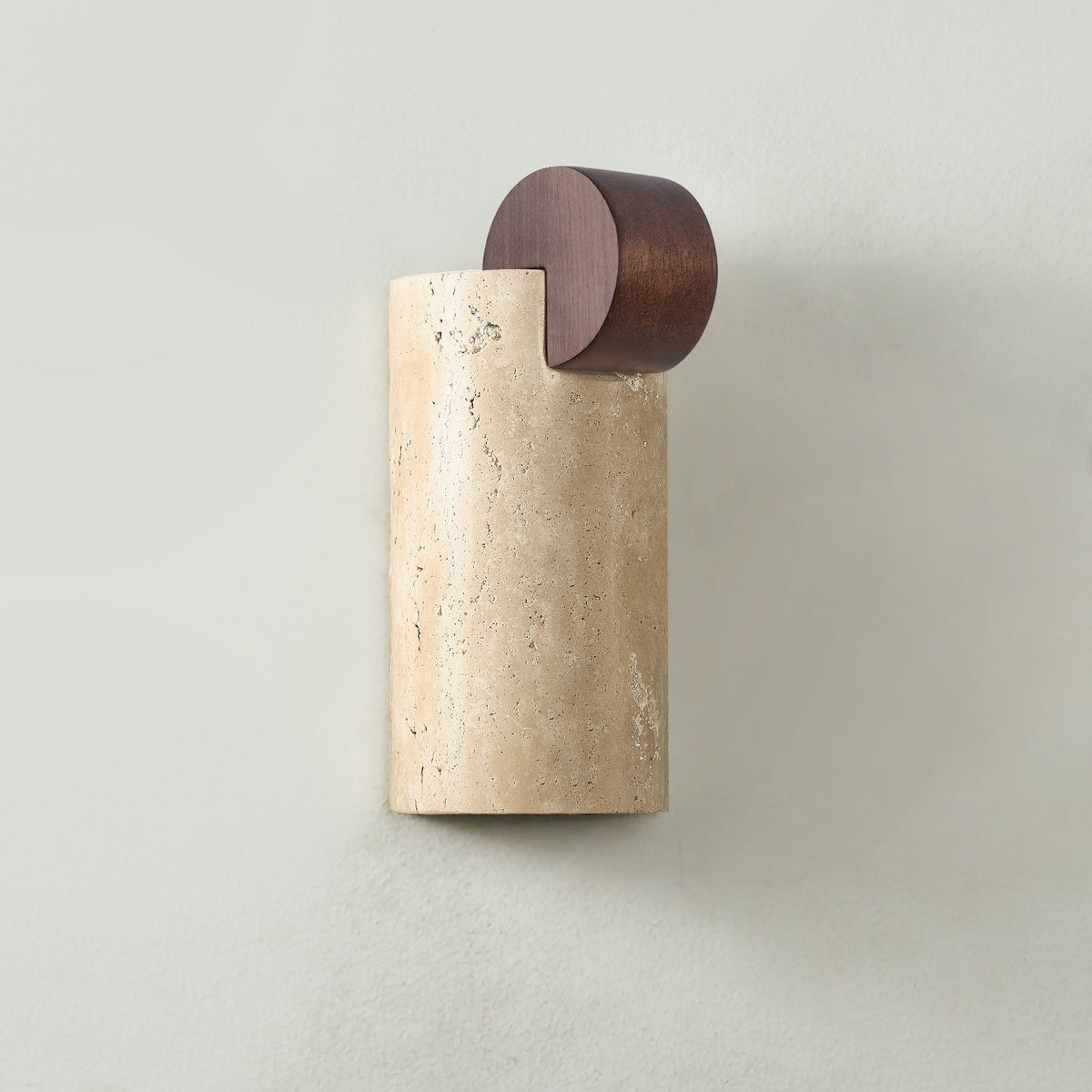 Solenne Curve Wall Sconce in Travertine and Walnut for Modern Interiors