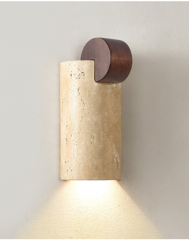 Solenne Curve Wall Sconce in Travertine and Walnut for Modern Interiors