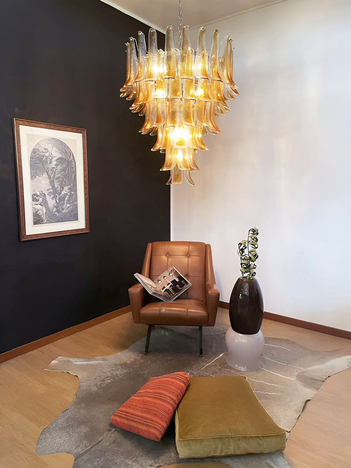 Solenne Amber Glass Chandelier – Modern Artisan Pendant Light for Dining Room and Foyer