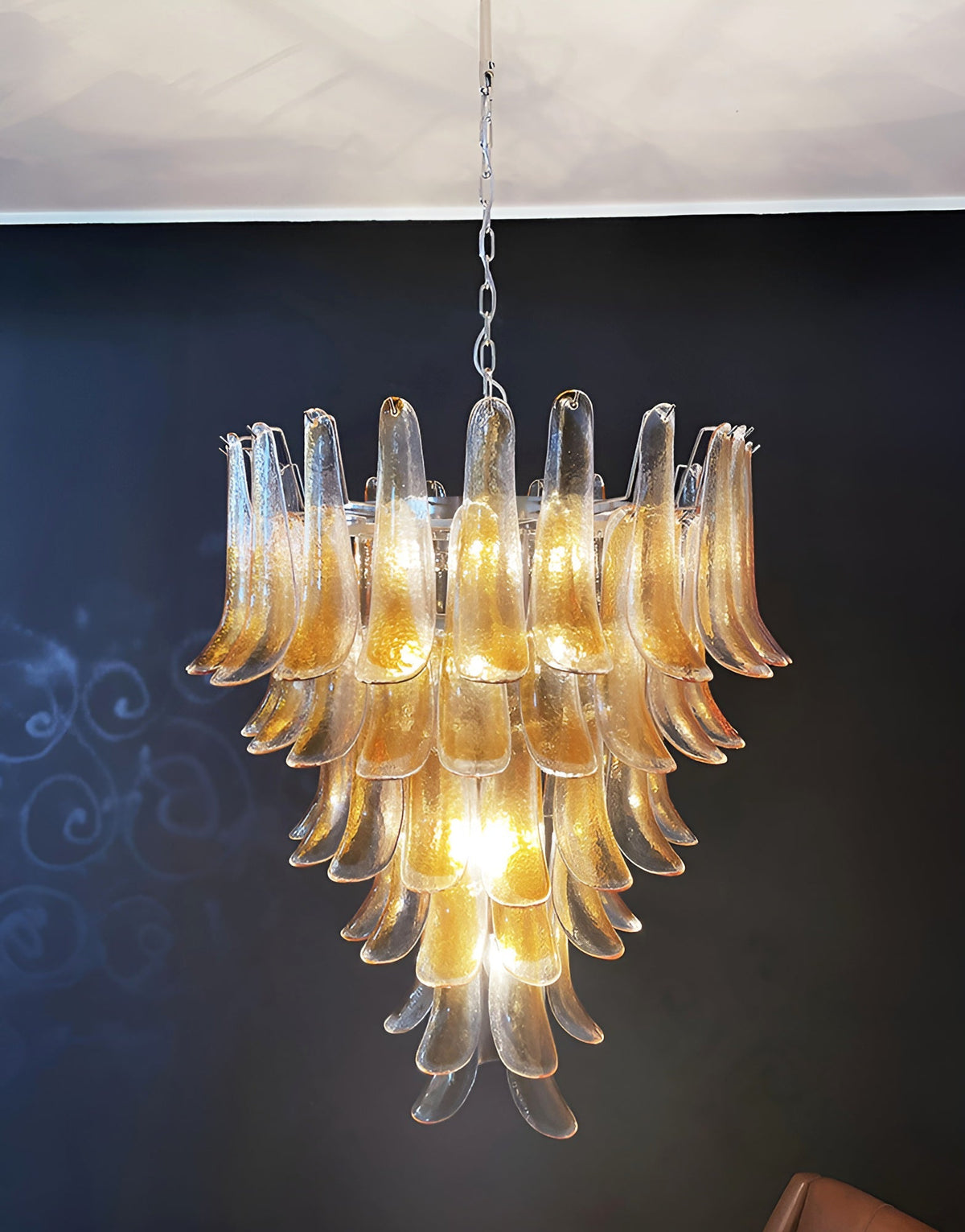 Solenne Amber Glass Chandelier – Modern Artisan Pendant Light for Dining Room and Foyer