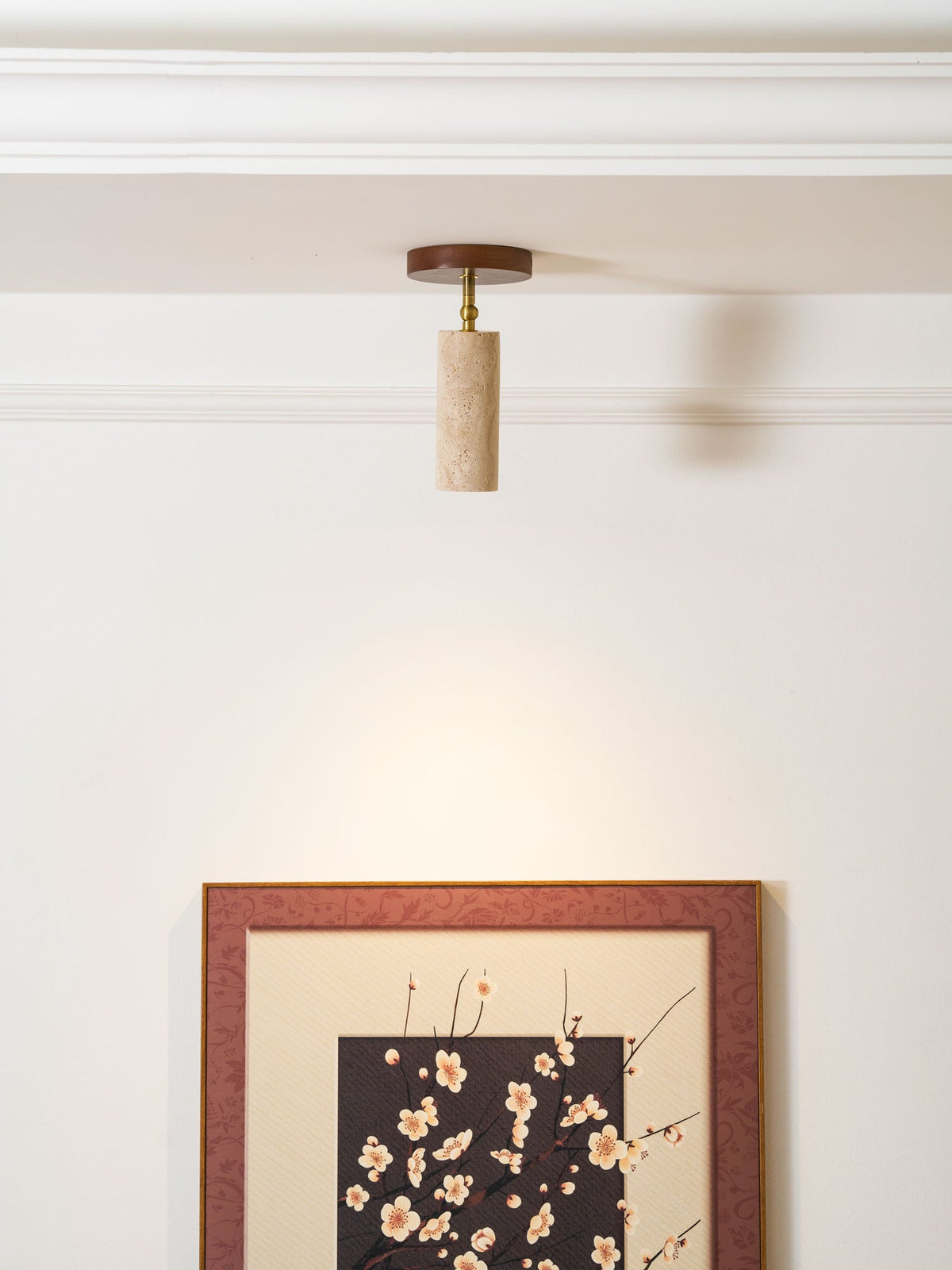 Solis Stone Spotlight in Travertine and Walnut Wood