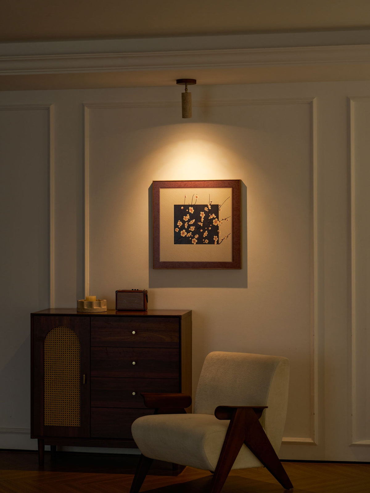 Solis Stone Spotlight in Travertine and Walnut Wood