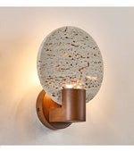 Solis Travertine Round Wall Sconce in Walnut and Yellow Travertine