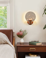 Solis Travertine Round Wall Sconce in Walnut and Yellow Travertine