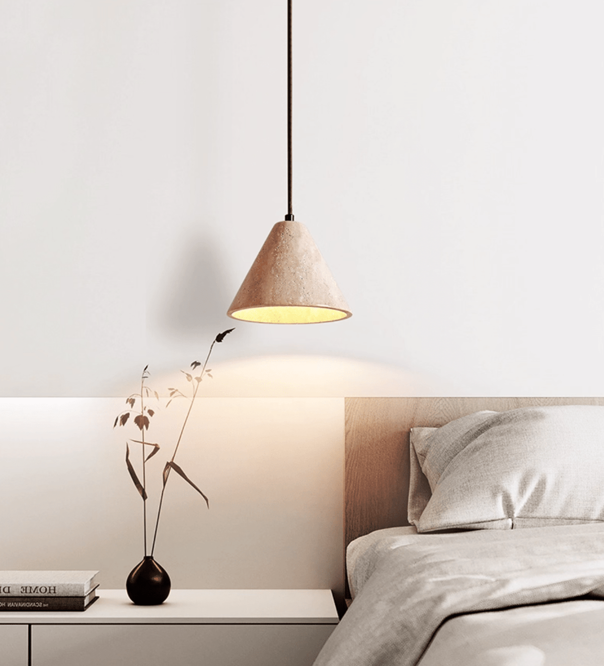 Solis Cone Travertine Pendant Light – Natural Stone Hanging Lamp