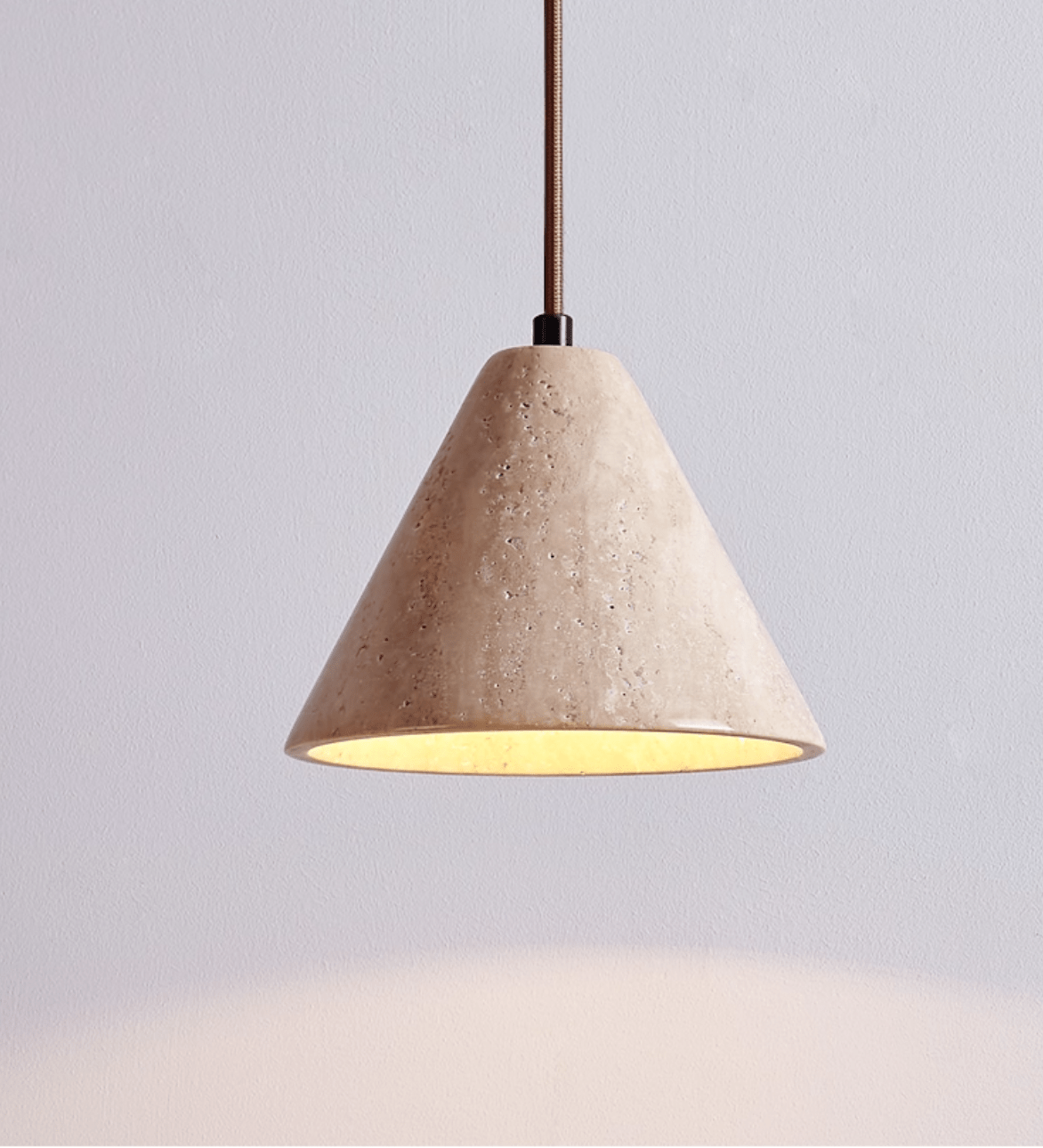 Solis Cone Travertine Pendant Light – Natural Stone Hanging Lamp