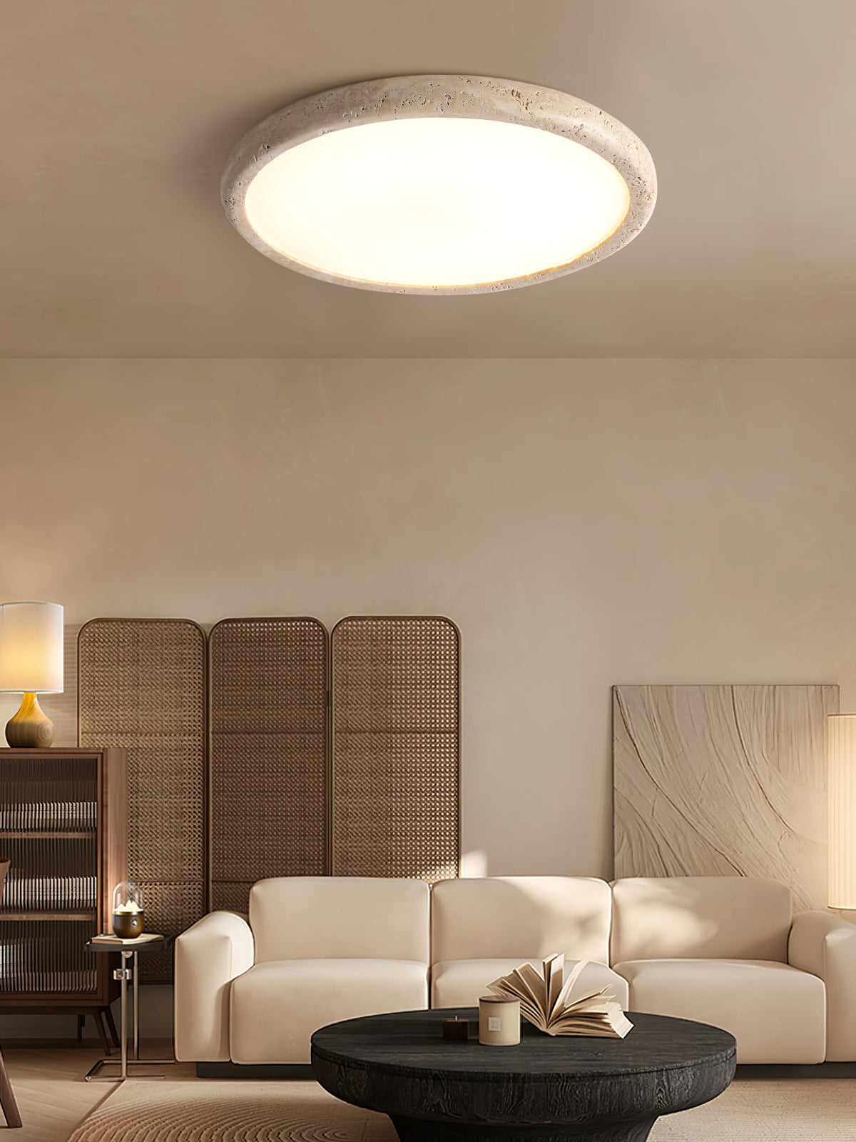 Solis Horizon Ceiling Light in Yellow Travertine | Modern Flush Mount LED