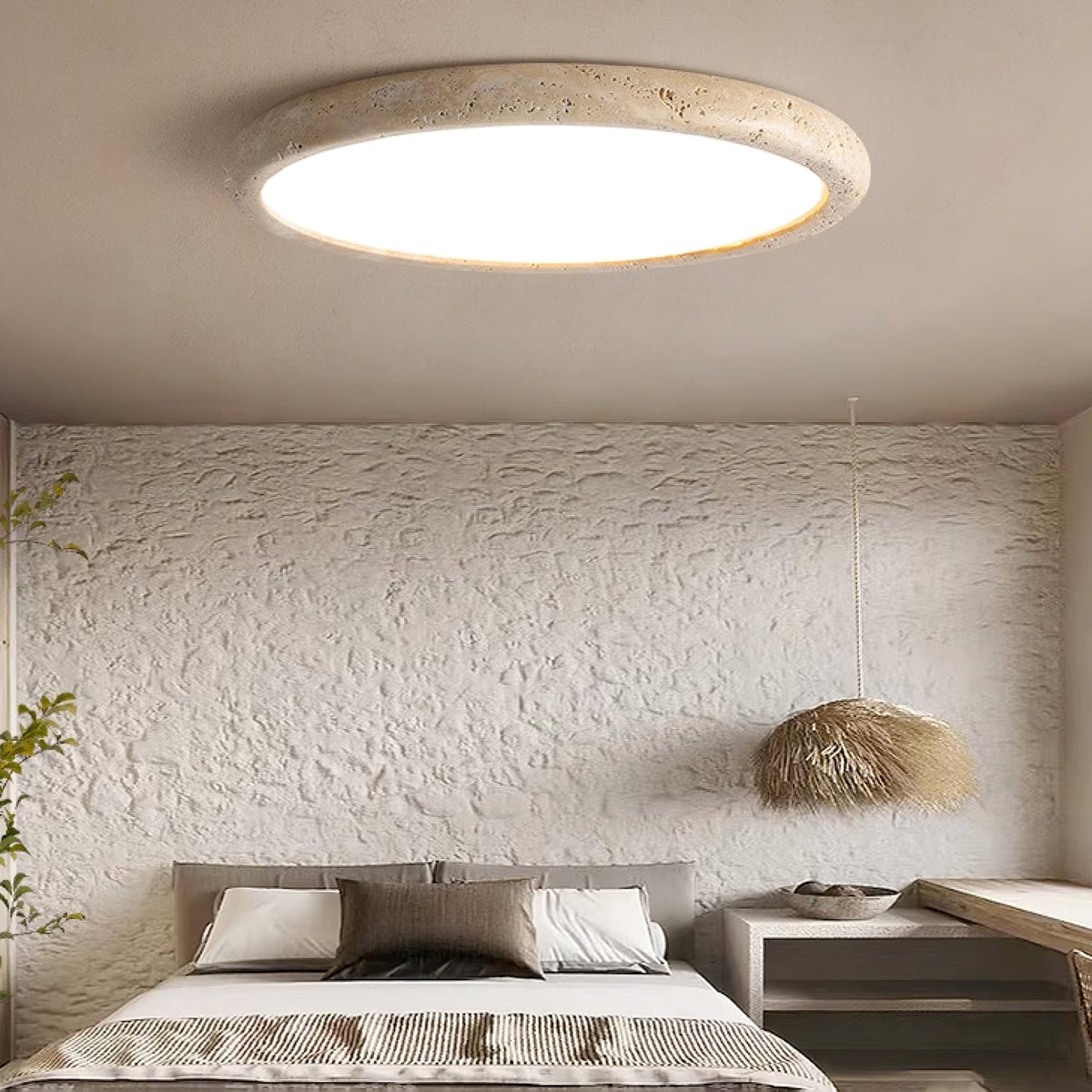 Solis Horizon Ceiling Light in Yellow Travertine | Modern Flush Mount LED